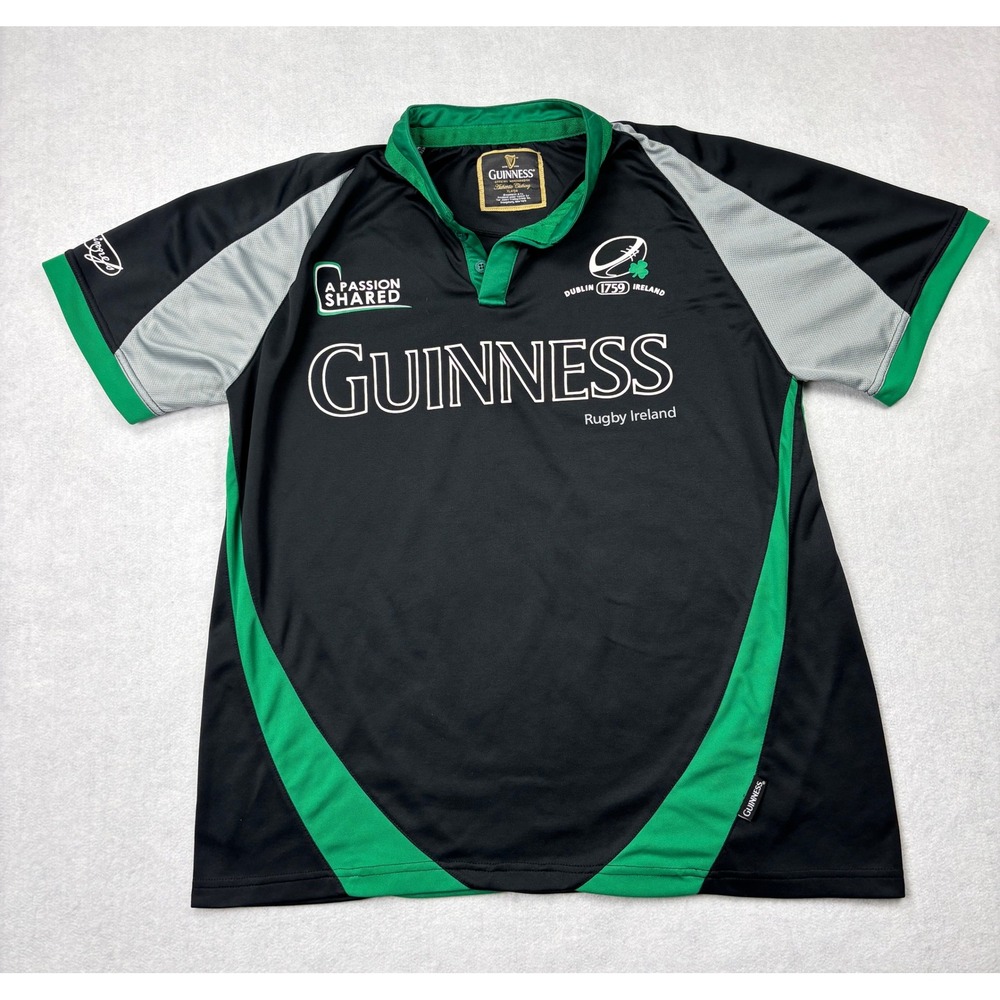 Guinness Official Merchandise Rugby Ireland Jersey Mens XL Black Green Polyester